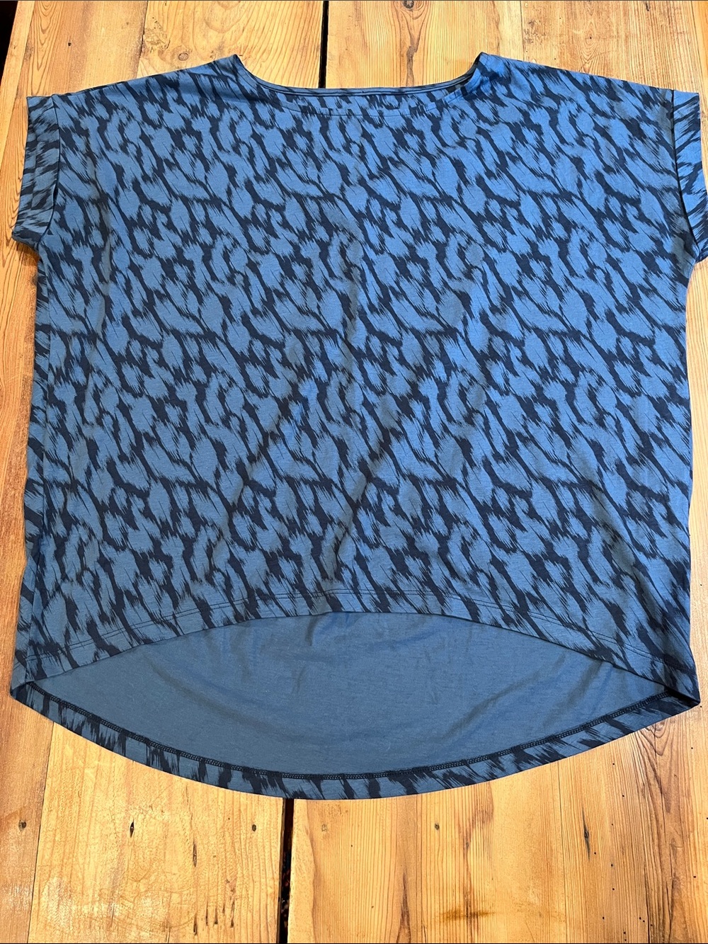 GARNET HILL S Blue Printed Pleat Back Cocoon Tee Organic Boatneck